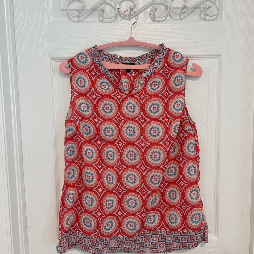 Talbots Red Printed Sleeveless Ruffle-Neck Camisole Size MP